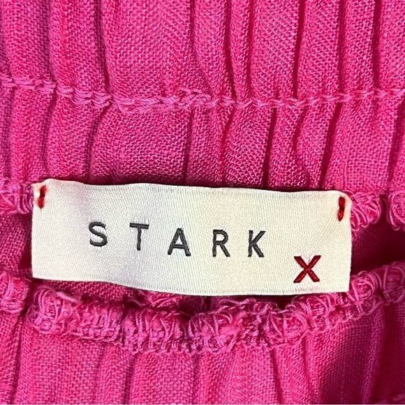 STARK X 100% Linen Wide Leg Pants Size Medium Hot Pink High Rise Pull On Linen - Picture 10 of 13